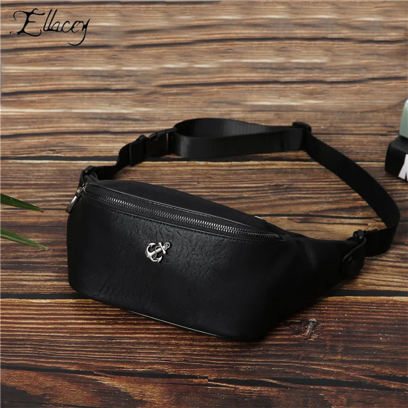 Черная нагрудная сумка через плечо Мужская поясная из искусственной кожи для