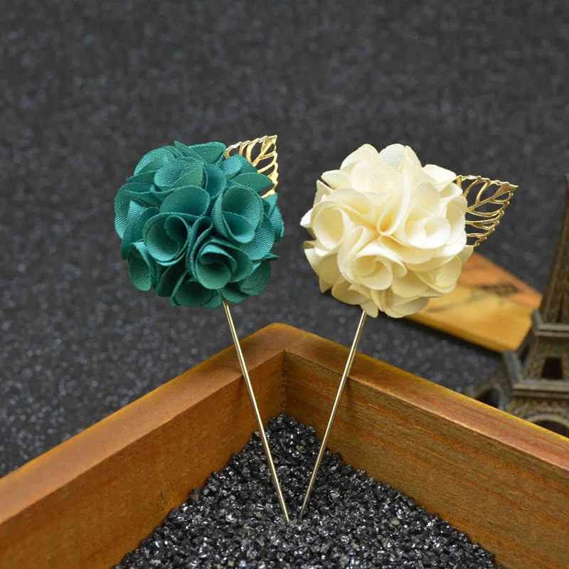 Fashion Handmade Flower Boutonniere Stick Brooches Pin Men Women Accessories Cute Gold Leaf Lapel for Suit | Украшения и