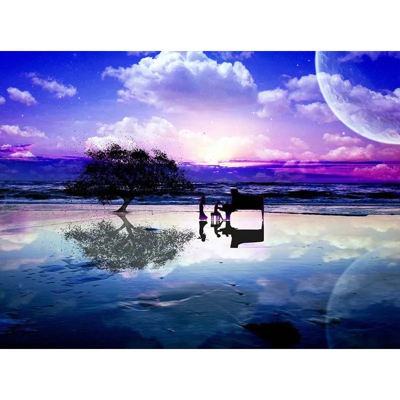 H1637 diamond painting square diamand complet 5d full Pianos in the sea | Дом и сад