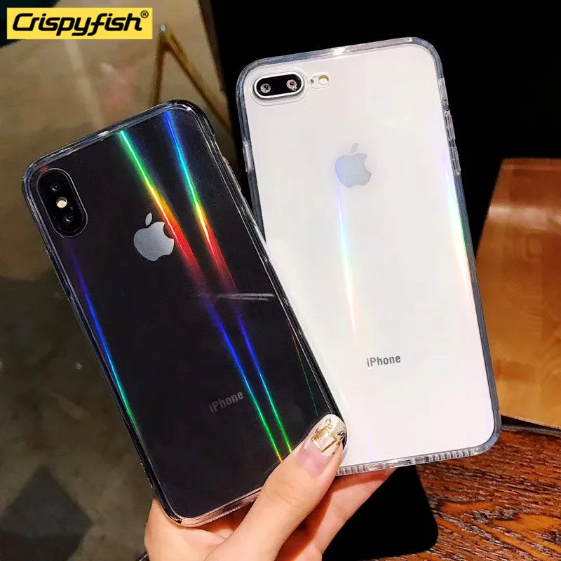 Мягкий силиконовый чехол с радужным закаленным стеклом из ТПУ для iPhone 7 8 Plus