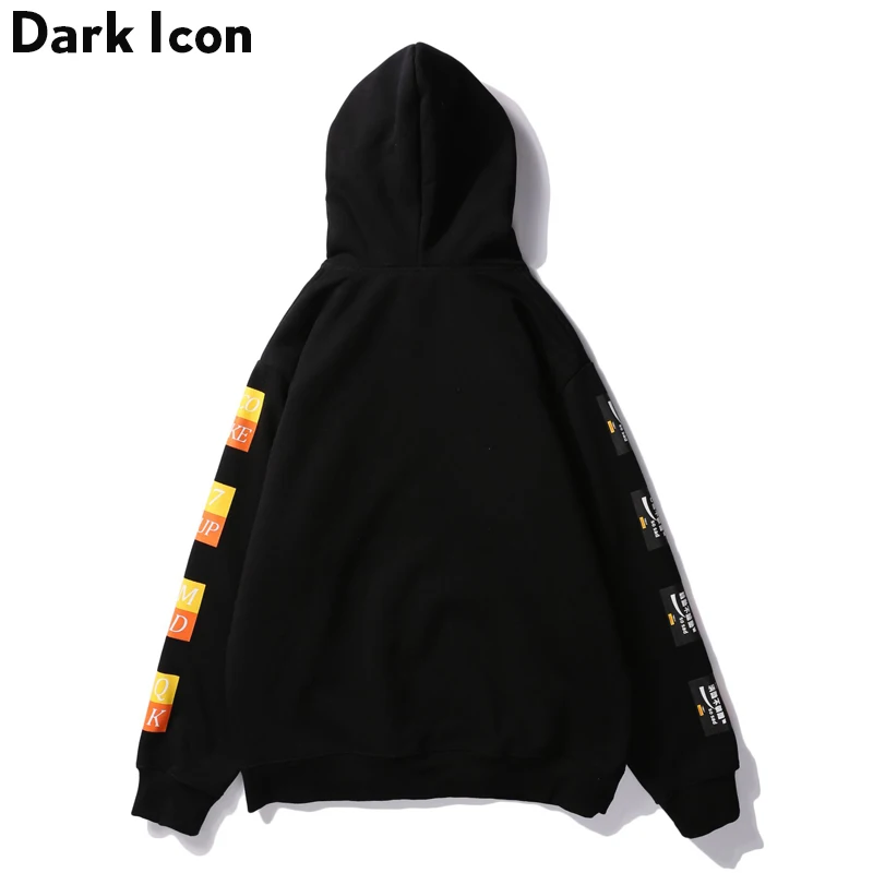 Мужская толстовка с капюшоном DARK ICON Черная/белая принтом из флиса на зиму