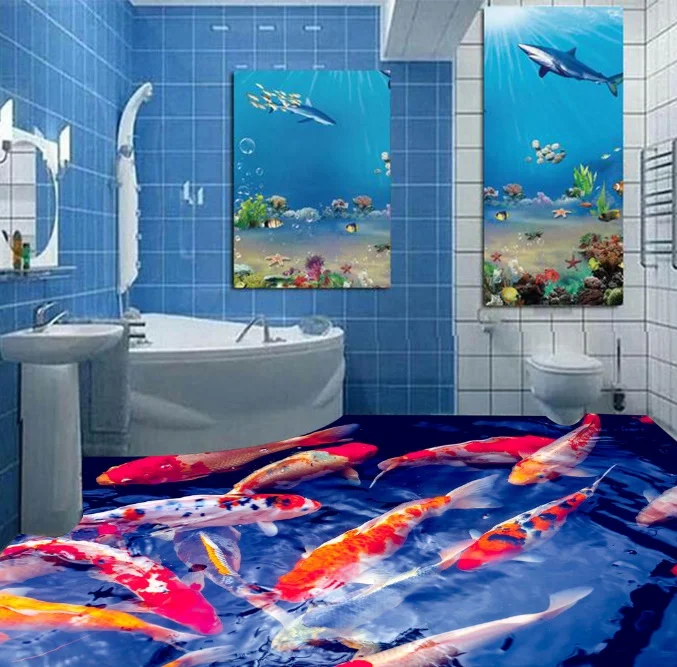 

[Self-Adhesive] 3D Lifelike Koi Pond 2 Non-slip Waterproof Photo Self-Adhesive Floor Mural Sticker WallPaper Murals Print Decal