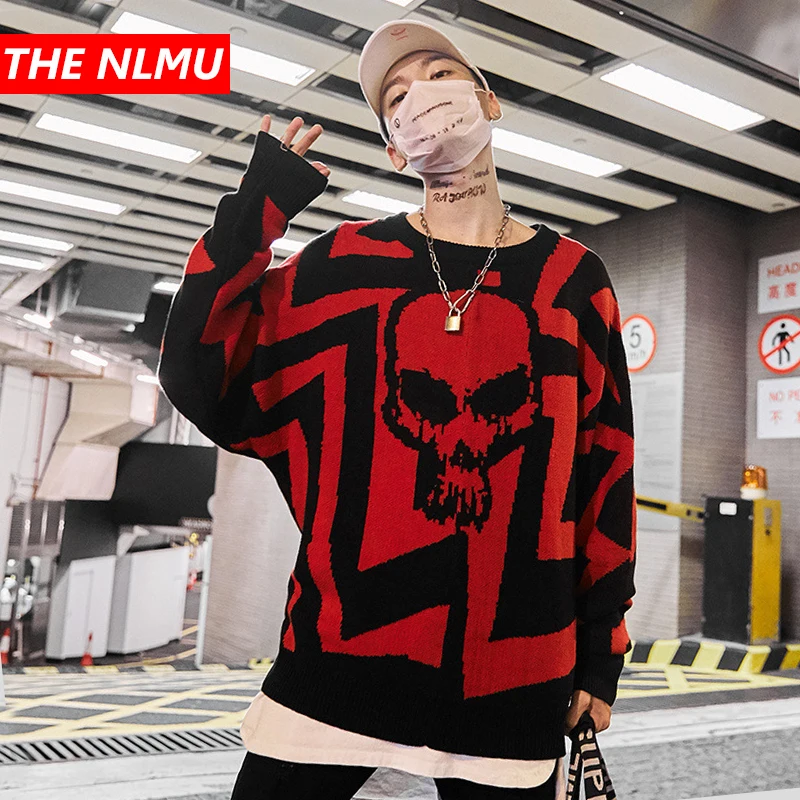 

Harajuku Knitted Sweaters Men Hip Hop Skulls Pullover Sweater Streetwear Male Fashion Autumn 2019 Loose Street Clothes WG349