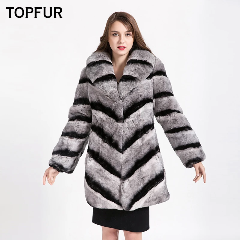 TOPFUR Casual Plus Size 2021 New Winter Natural Real Rex Rabbit Fur Thick jacket Women Warm Winter Real Fur With Fur Collar