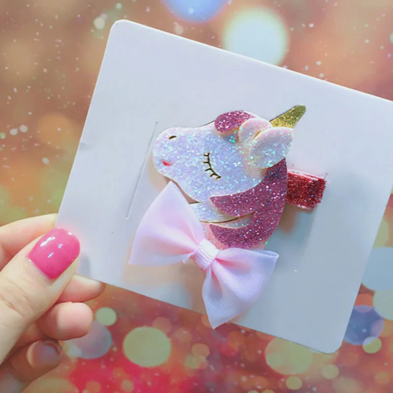 1pcs 02 Блестящие Детские Луки, заколки для волос, блестящие единороги, радужная Корона, детские заколки для девочек, заколки для волос - Цвет: 1pcs 02