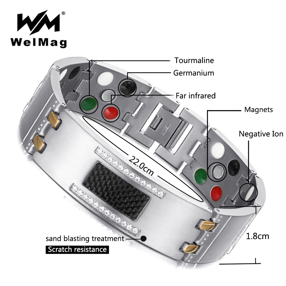 WelMag модные изысканные хрустальные магнитные титановые браслеты для мужчин германий турмалин мужской браслет для здоровья