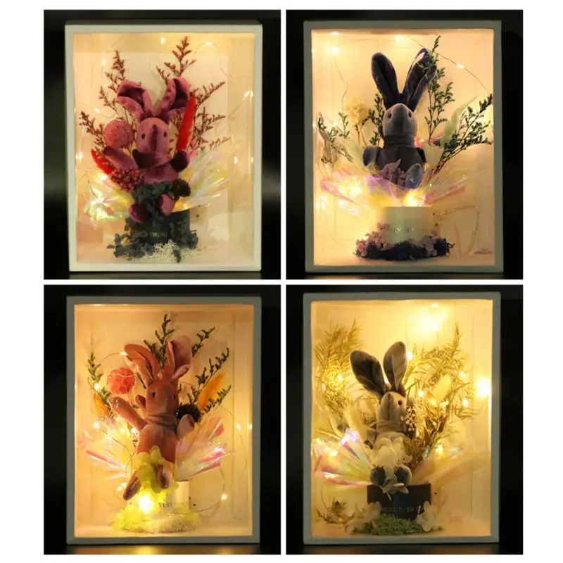 Wishing Light Rabbit Decor Dry Flowers Gift Box Home Garden Festive Party Supplies Artificial Decorations pro | Дом и сад