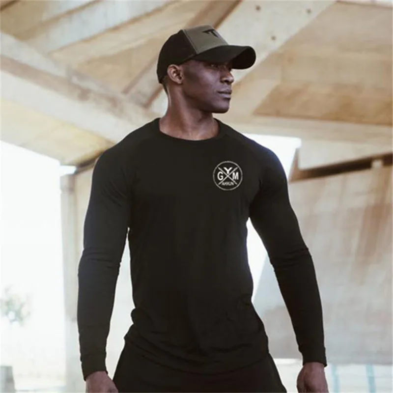 GYMLOCKER новая футболка с длинным рукавом вышивкой Мужская хлопковая О-образным