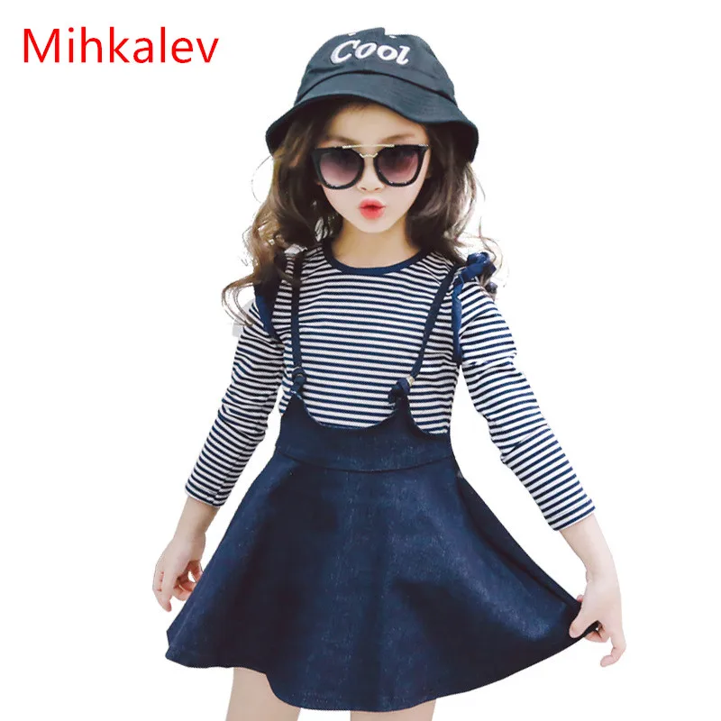 Mihkalev/Модная весенняя одежда для детей 2018 комплект девочек футболка с длинными