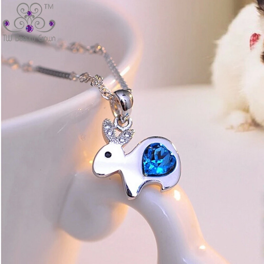 Женское ожерелье из серебра 2017 пробы с подвеской в виде кролика|crystal pendant necklace|little