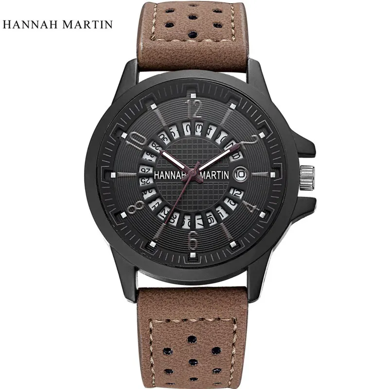 HANNAH MARTIN Mens Watches Top Luxury Brand Men Quartz Watch Waterproof Sport Military Leather Clock Hodinky Relogio Masculino | Наручные