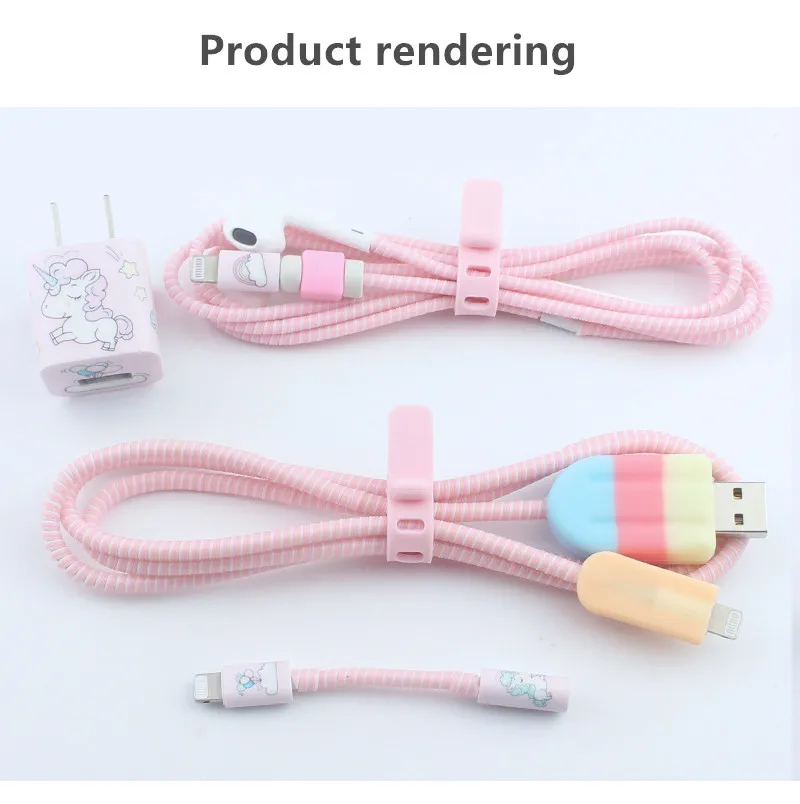 Мороженое милый мультфильм USB кабель наушники протектор набор с кабелем Стикеры для намотки Спиральный шнур протектор для iphone