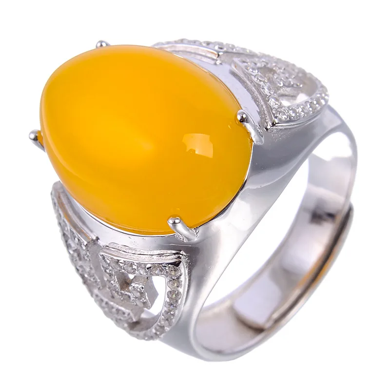 MeiBaPJ 13*18 Real Natural Chalcedony Gemstone Men Ring or Empty Support 925 Sterling Silver Fine Wedding Jewelry | Украшения и