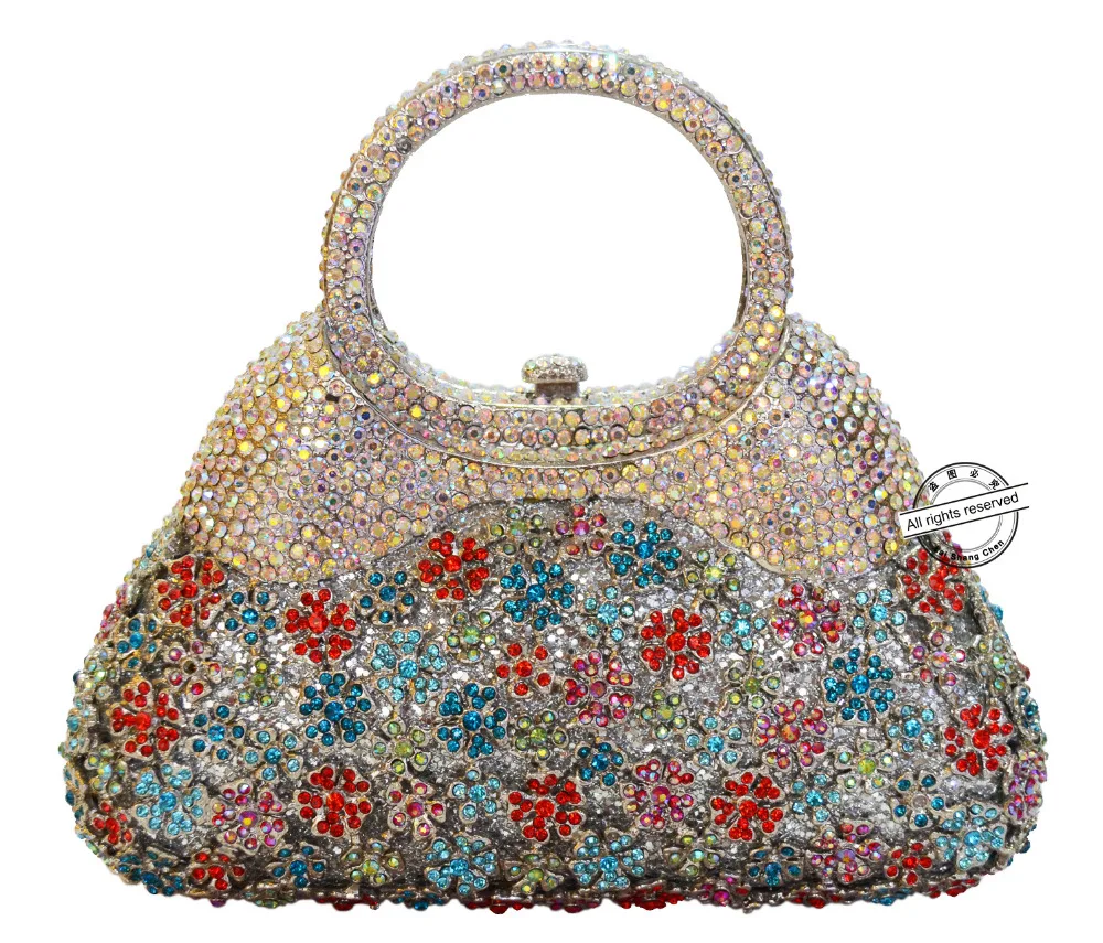 Стильная Золотая вечерняя сумка роскошный женский клатч с кристаллами и ручкой