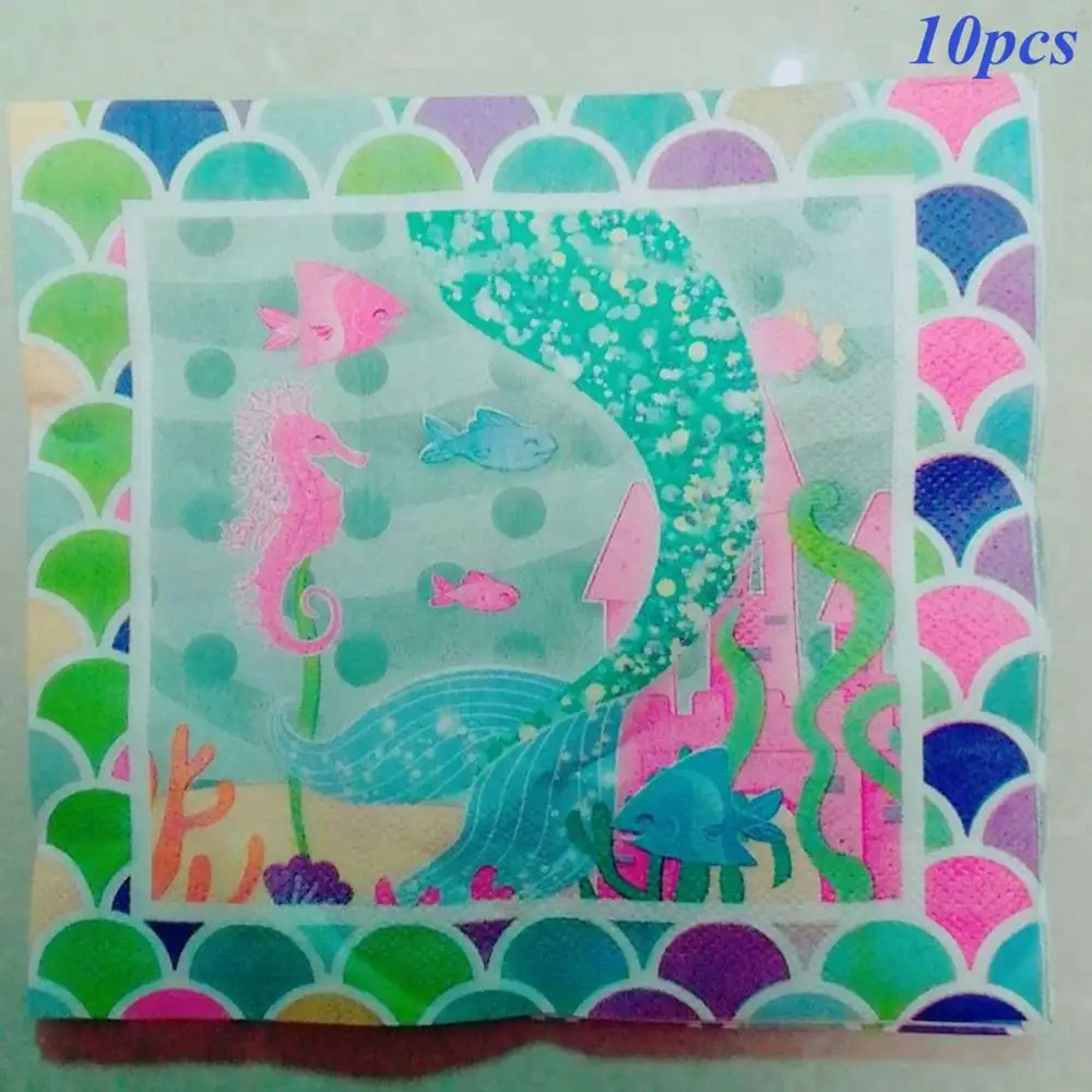 Mermaid Napkins Taoup 1 шт. мультяшная маленькая наклейка с изображением русалки Вечерние Декорации маленькая Русалочка День Рождения Декор для маленьких девочек Babyshower - Цвет: Mermaid Napkins