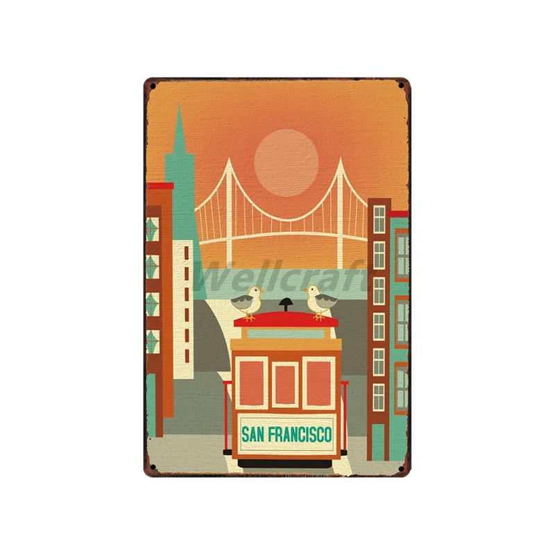 [ WellCraft ] USA Cities Travels Metal posters Wall Signs Plaque Custom IRON Painting Antique bar Pub Decor HY-1693 | Дом и сад