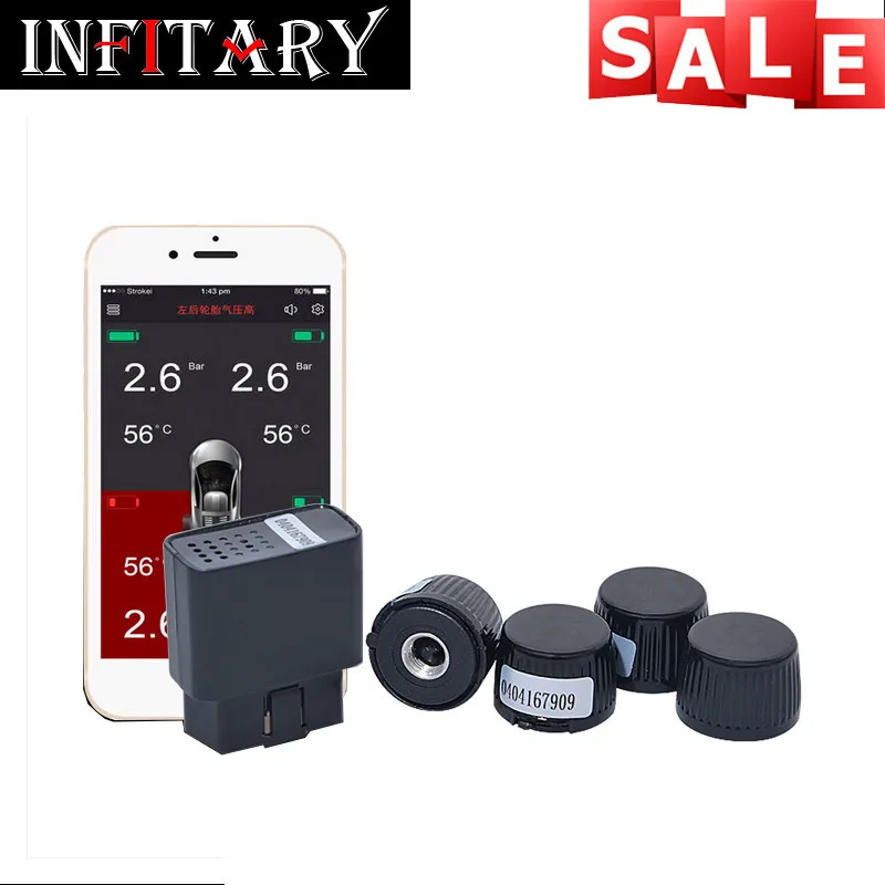 TPMS Bluetooth 4,0 APP дисплей беспроводной монитор давления в шинах сигнализация система OBD интерфейс Поддержка Android iphone Телефон 4 датчика - Тип: external sensors