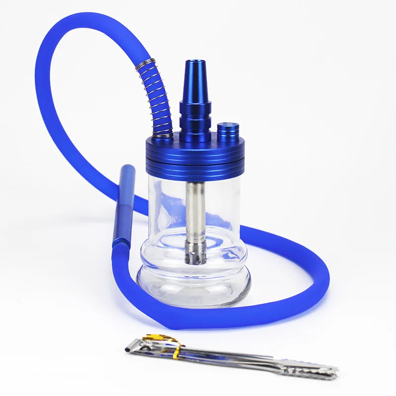 Blue Портативный набор кальяна с курительной трубой Narguiles Sheesha Chicha стеклянный кальян алюминиевый сплав путешествия кальян SH174 - Цвет: Blue