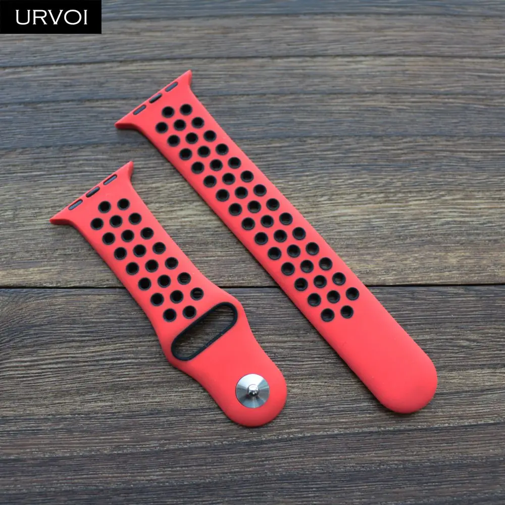 Спортивный ремешок URVOI для Nike+ apple watch серии 432 силиконовый ремешок для iwatch гибкий дышащий официальный цвет 38 42 40 44 мм - Цвет ремешка: Red Black