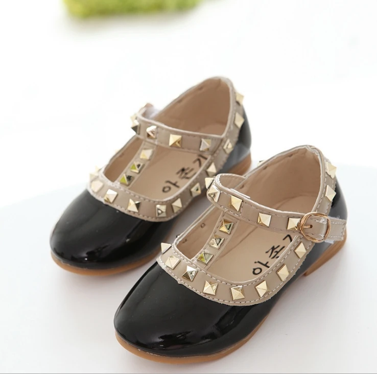 New Fashion Children Girls Princess Shoes PU Leather toddler Baby Flat-heel Kids Mary Jean Fasion Rivets Student Sneakers |