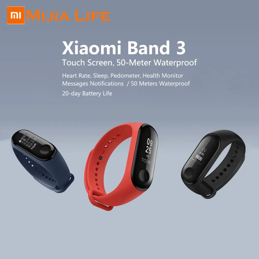 Оригинальный Xiaomi Mi Band 3 умный спортивный браслет трекер монитор сердечного ритма