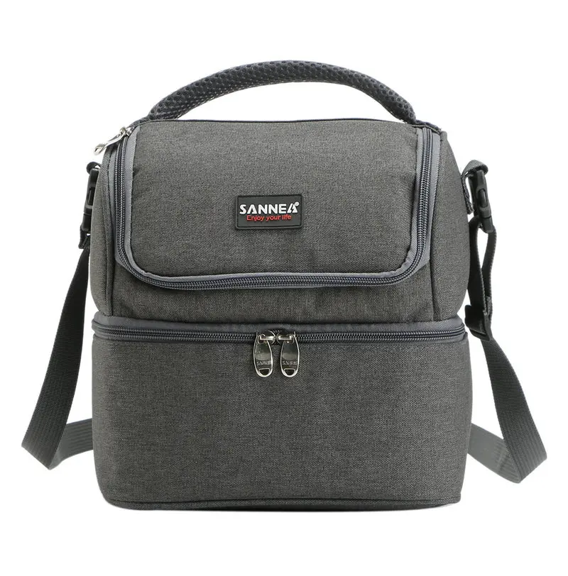 Gray SANNE 7L двухъярусная термоизолированная сумка для обеда Оксфорд полиэстер изолированная сумка для обеда для работы на открытом воздухе Портативная сумка для обеда для пикника - Цвет: Gray