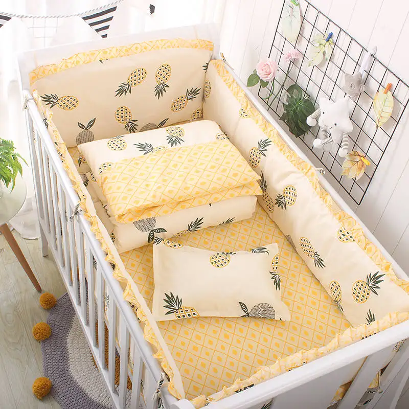 yangguangboluo 4pcs Детские Постельное белье хлопковое постельное белье для малышей с персонажами из мультфильмов бампер для Защиты Колыбель для новорожденных Постельное белье детские дышащие Cot бампер 4 шт./компл - Цвет: yangguangboluo 4pcs