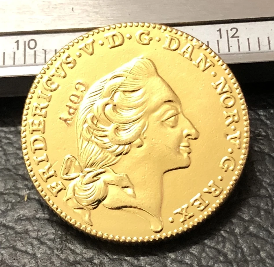1758 Дания 12 Mark Fredrik V 22K позолоченная копировальная монета|coin coins|coin goldcoin copy |