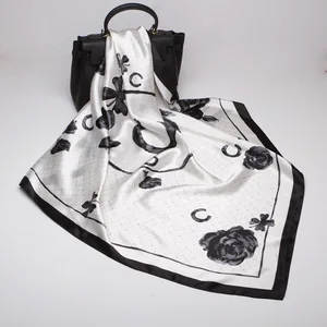 Шарф женский, Шелковый, с принтом, 28 цветов, 90 х90 см, 2018