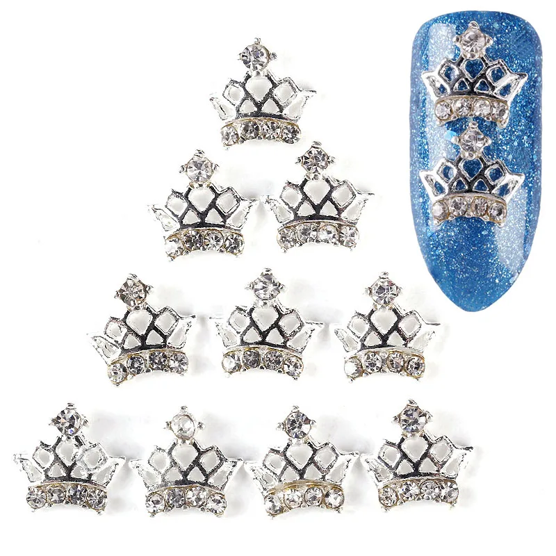 Blueness 10 шт./лот серебряный сплав 3d nail art украшения блеск корона дизайн маникюр