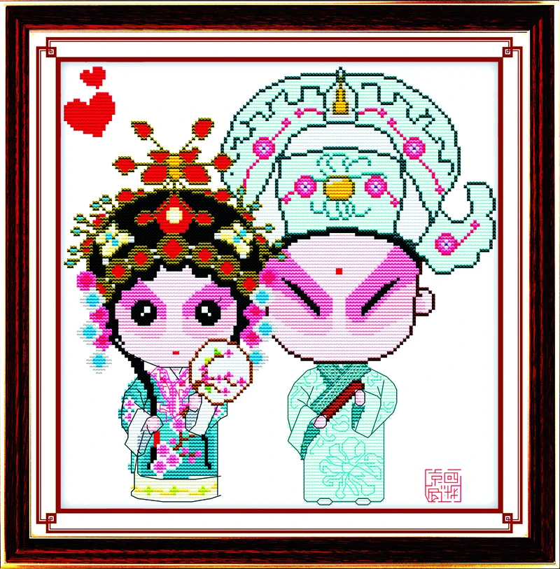 

Lovers Character Beijing opera cross stitch kit Chinese counted 18ct 14ct 11ct printed embroidery needlework DIY handmade craft