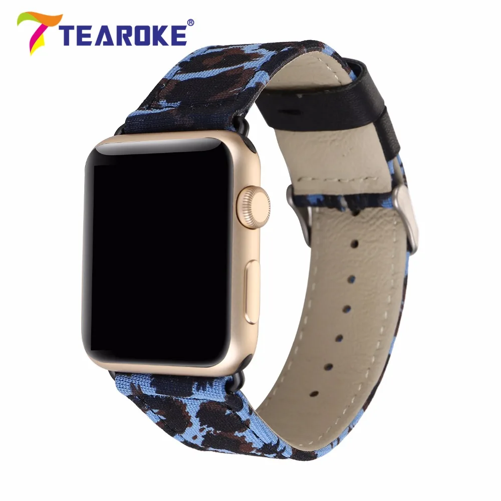 Tearoke Прохладный Leopard живопись нейлон кожаный ремешок для Apple Watch 38 мм 42 мм стильный Для женщин Для мужчин замена ремешок для iwatch