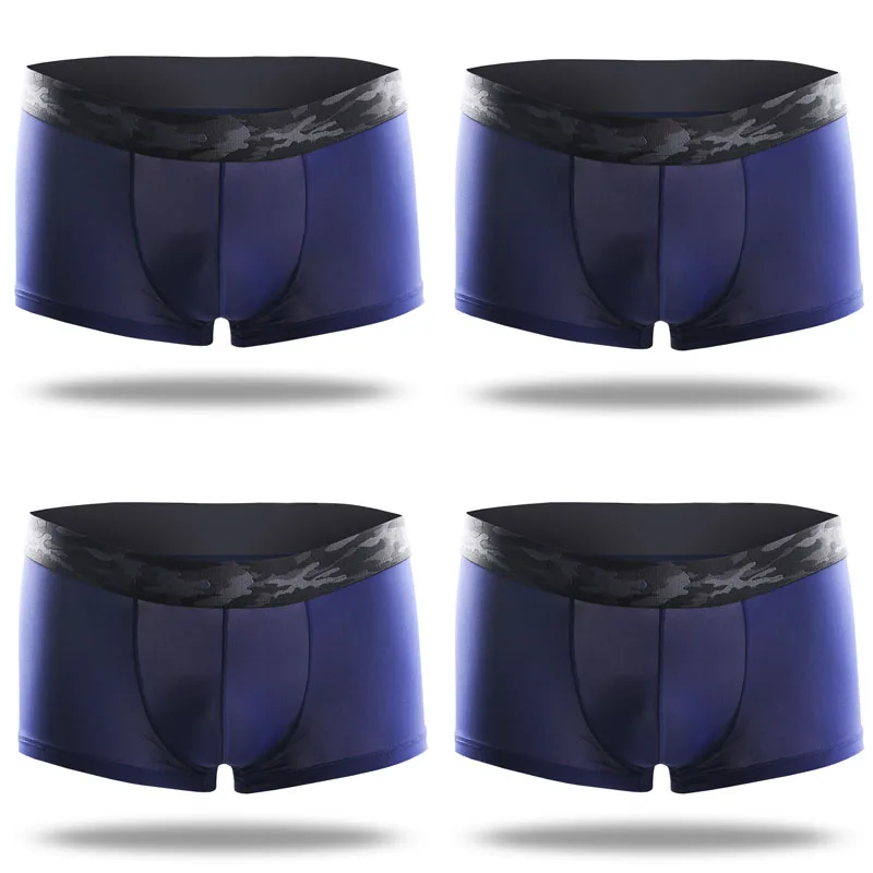 ZU113-4 dark blue Нижнее белье для мужчин 4 шт./партия, шелковые сексуальные боксеры мужские трусы Ropa Interior нижнее белье для мужчин L XL XXL XXXL мужские шорты, боксеры - Цвет: ZU113-4 dark blue