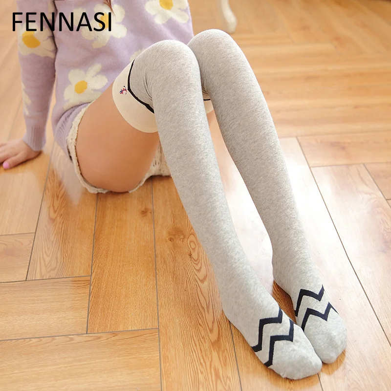 FENNASI Cotton Women Thigh High Stockings Sweet Kawaii Over Knee White Cute Girl Japanese | Женская одежда