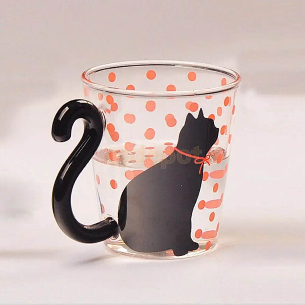 Креативная стеклянная кружка Cat Kitty для чая молока кофе с ручкой подарок на день