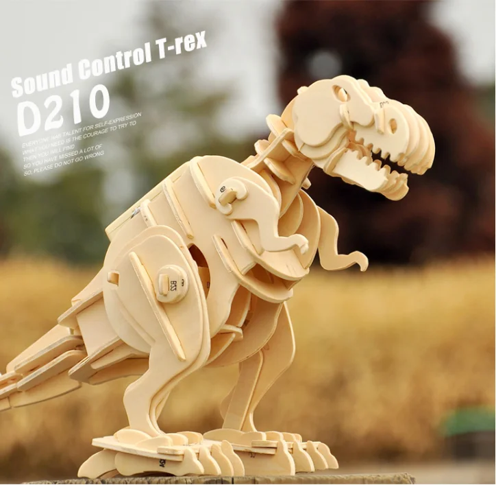 DIY 3D деревянные головоломки Электронные игрушки ходьба T-Rex дети Рождественские