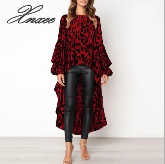 Блузка женская с леопардовым принтом Повседневная Свободная длинная рубашка