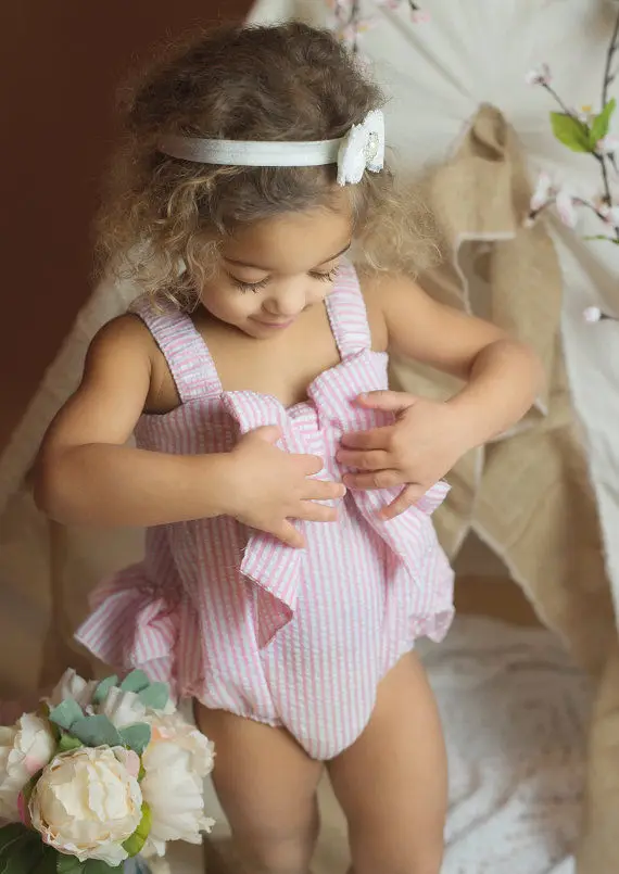 Лидер продаж модное боди с бантом для малышей милый розовый комбинезон в полоску