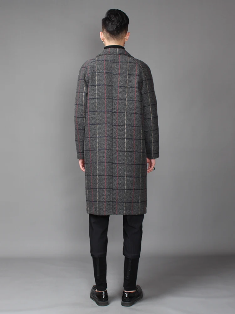 New Men's clothing Fashion restore ancient ways lattice trench overcoat Middle length over- winter woolen outerwear coat | Мужская