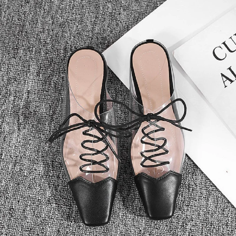 2019 г. новые весенние тапочки на плоской подошве с квадратным носком повседневные