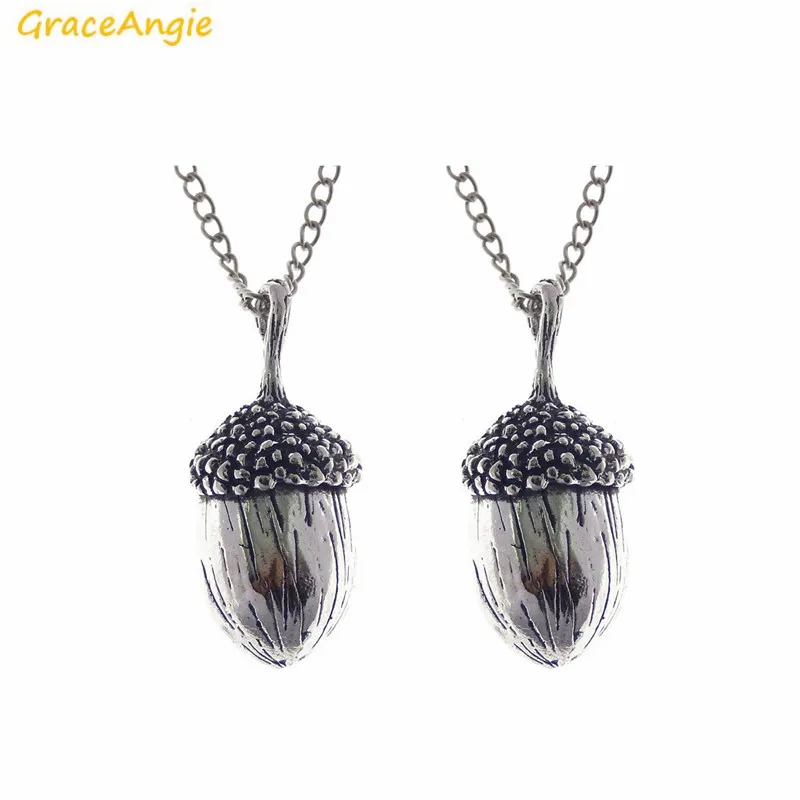 Цепочка GraceAngie из сплава серебристого цвета с объемным кулоном в виде желудей