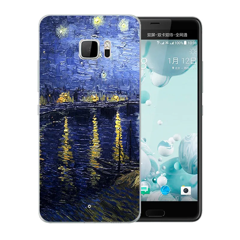 Для HTC U Ultra чехол 5 7 дюймов Высокое качество Ван Гог шаблон ТПУ прозрачный