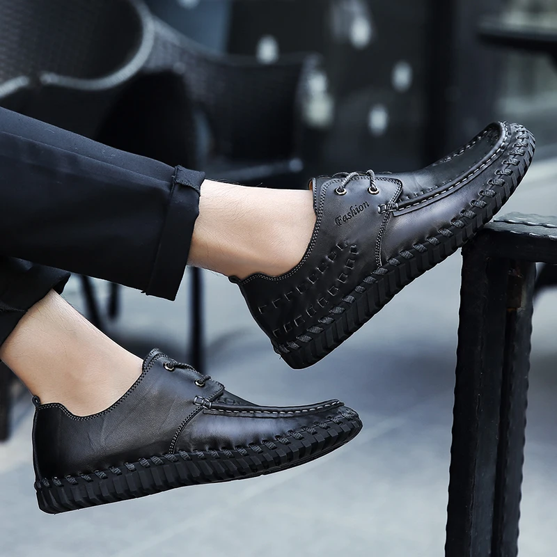 

Fashion men's shoes casual leather 2019 new spring summer lace-up handmade shoe man classics brown black platform shoes for men