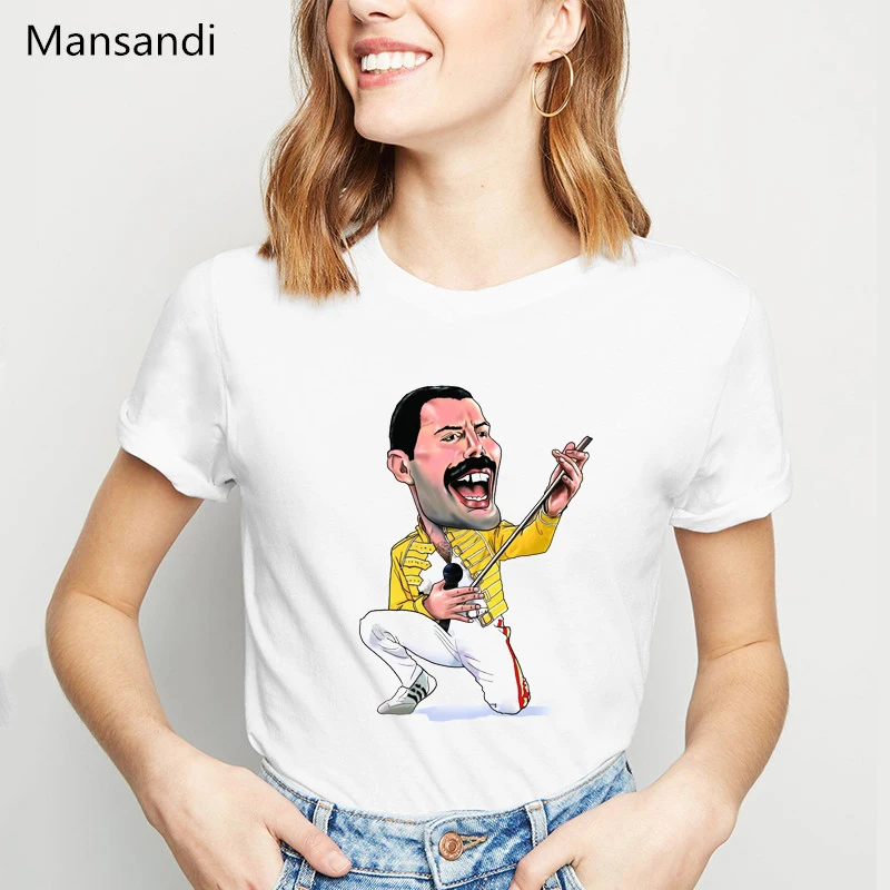 Футболка модная Freddie Mercury женские летние топы футболки Queen Band женская футболка в