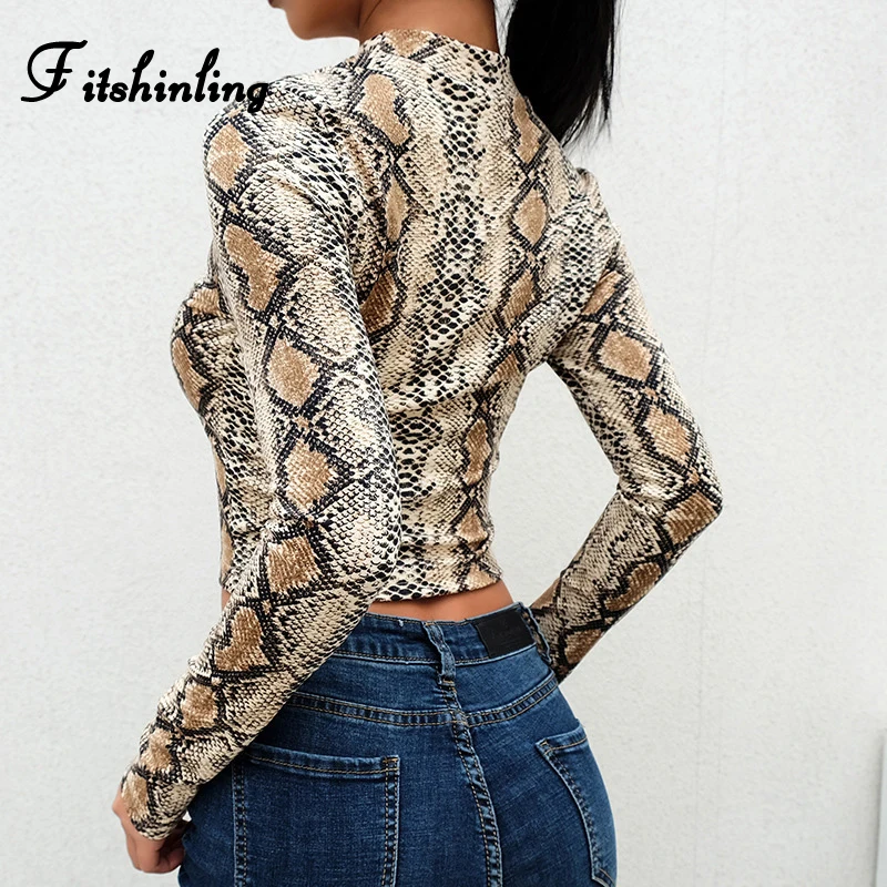Fitshinling змеиный принт harajuku женская футболка укороченный Топ Мода Тонкий 2019