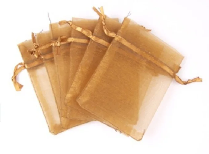 

100pcs wholesale Plain Organza Pouch Wedding birthday party Jewelry Gift Bag 7*9 cm gold