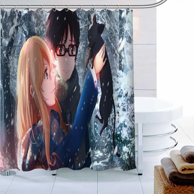 

Занавеска для душа Your Lie в апреле, 3D Водонепроницаемая занавеска для ванной из полиэстера, с высоким разрешением, 12 крючков для ванной комнат...