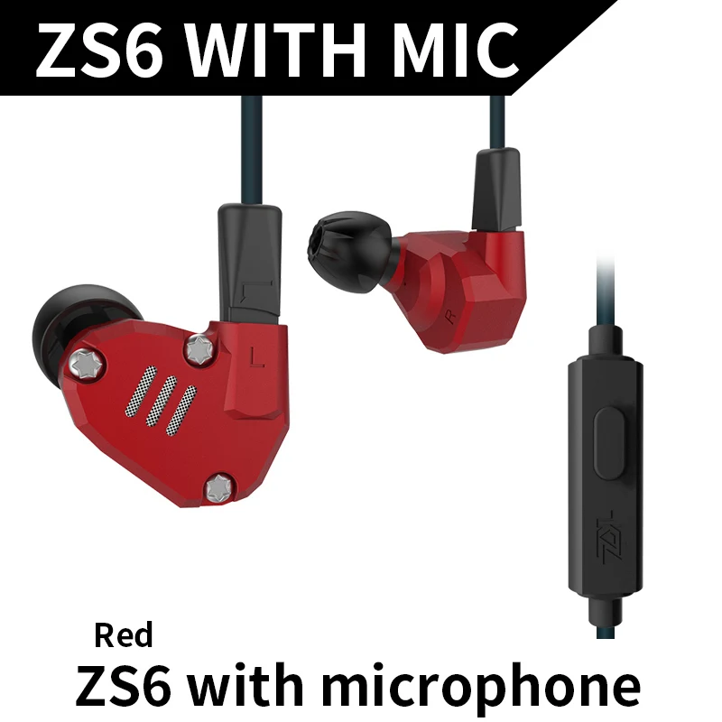 KZ ZS6 2DD 2BA Гибридный наушники в ухо Hi-Fi стерео гарнитура Спорт подходит Bluetooth ZS5 Pro pre-sale приоритет доставки - Цвет: Red Mic