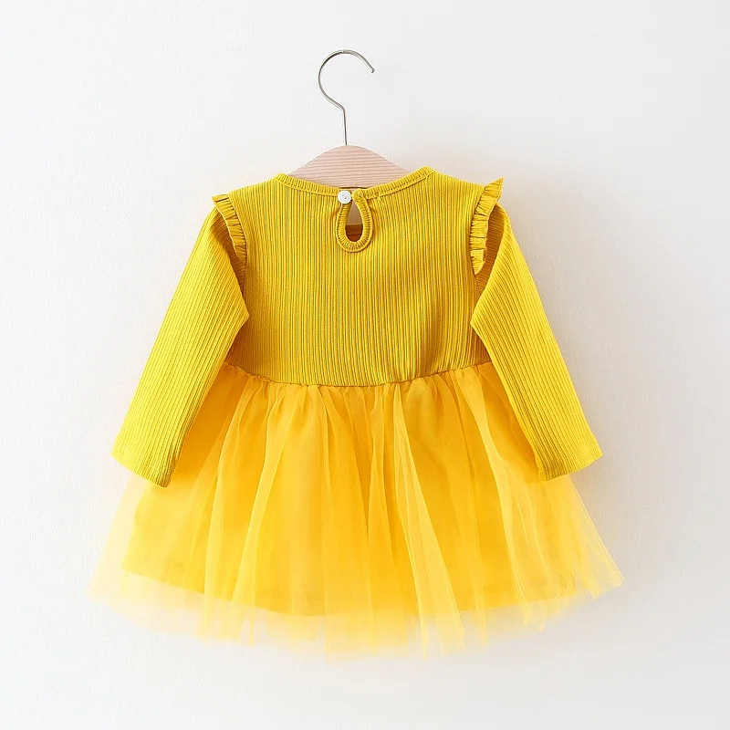 Spring autumn Long Sleeve Baby Cartoon Letter Party Girls Kids Mesh Patchwork Dresses Princess Infants Tutu Dress Vestido C1353 | Мать и