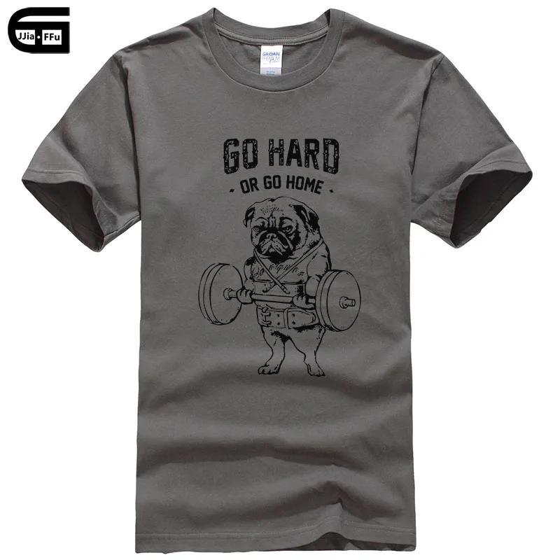 Dark gray Euro Size Casual Cotton GO HARD OR GO HOME Pug Printed Men crewneck T Shirt Short Sleeve O-Neck Male Tops&Tees T421 - Цвет: Dark gray